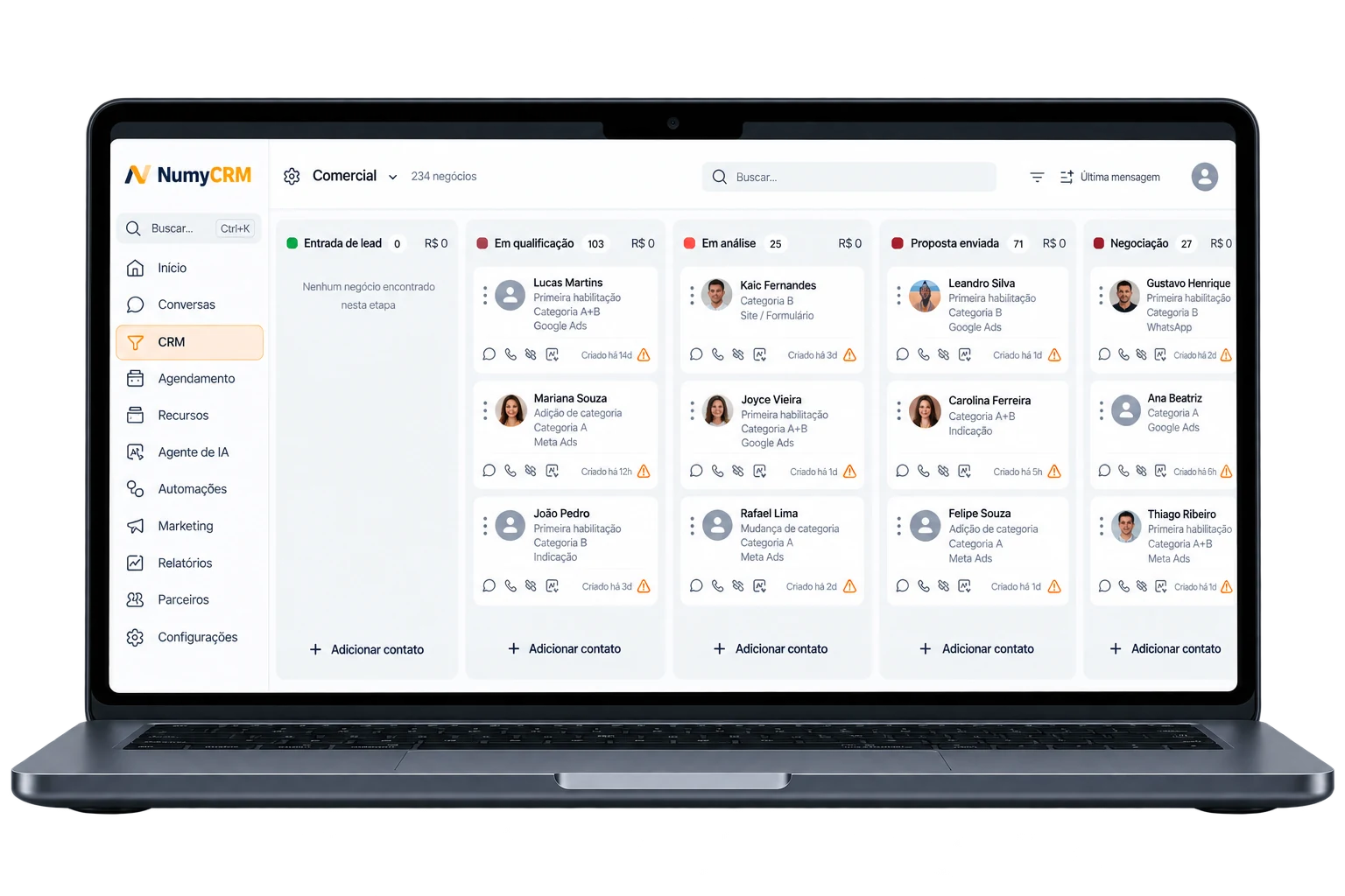 Funil de vendas para autoescola no CRM da AgNumo