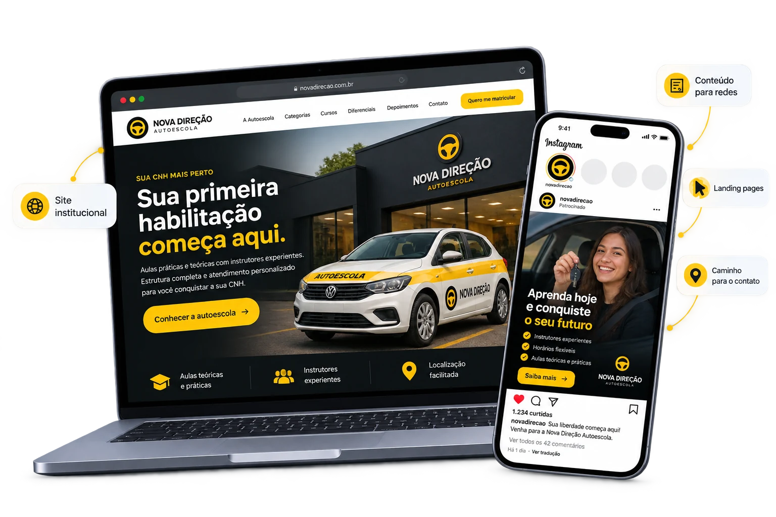 Exemplo de site e landing page para captação de alunos de autoescola