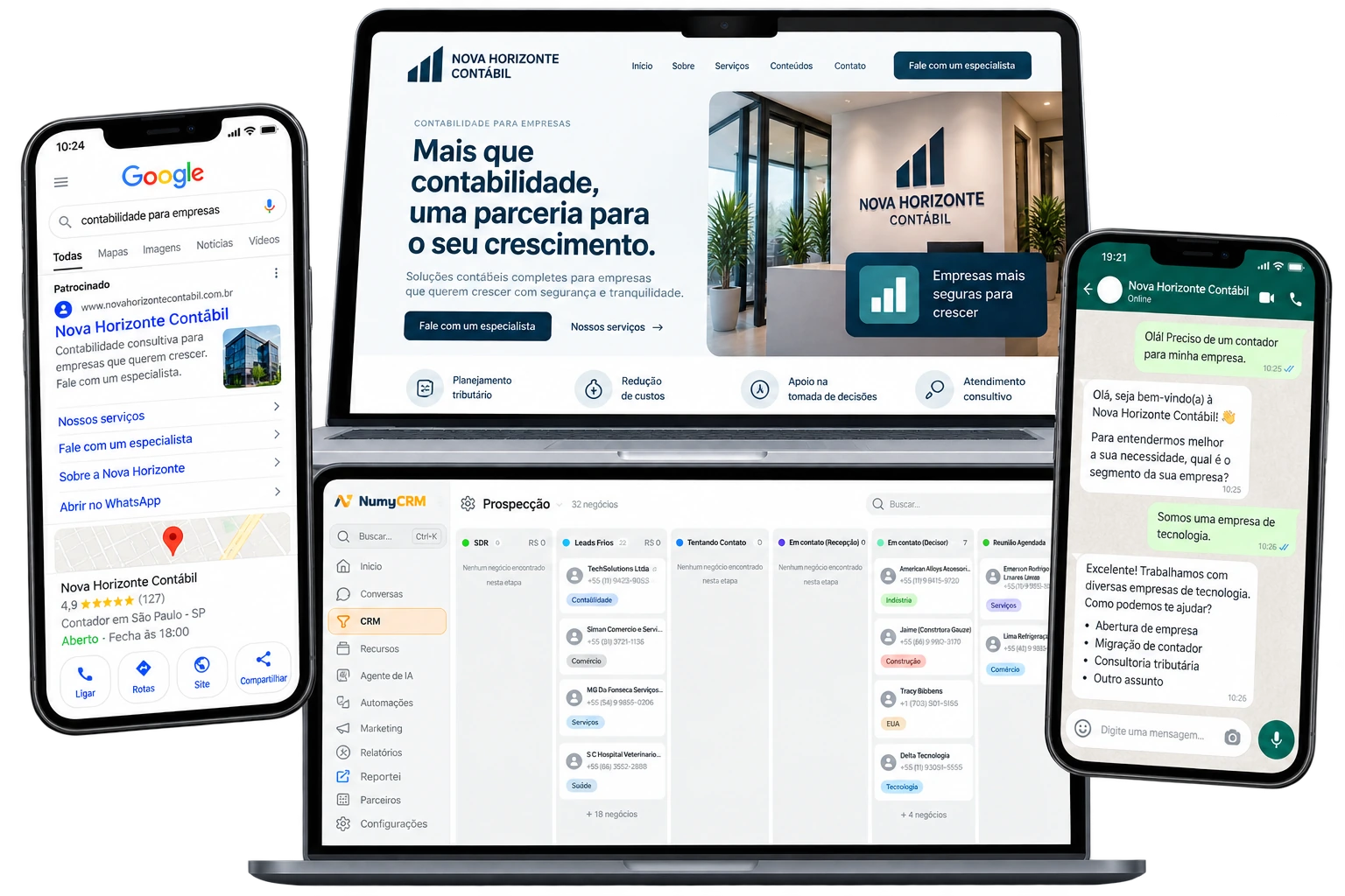 Pesquisa, site, CRM e atendimento para contabilidade